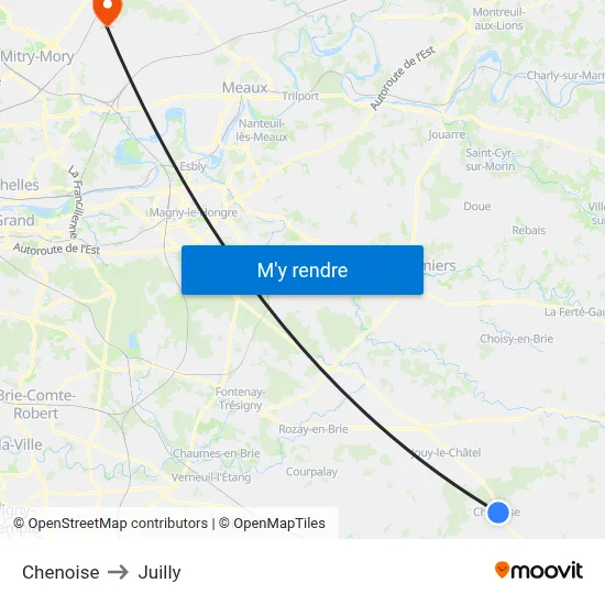 Chenoise to Juilly map