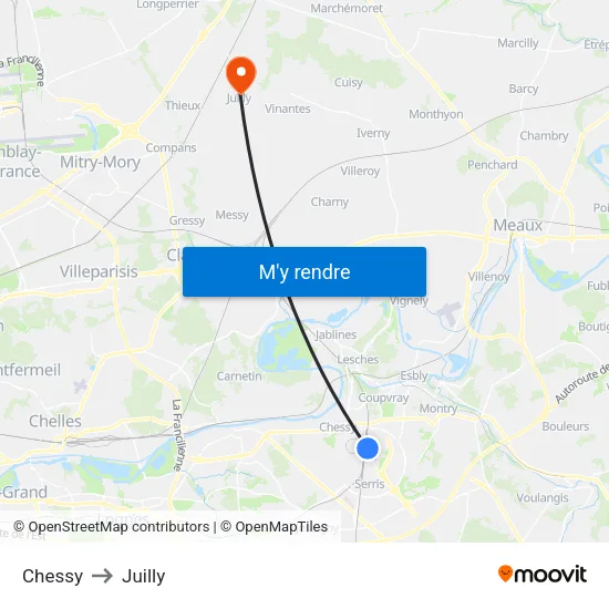Chessy to Juilly map