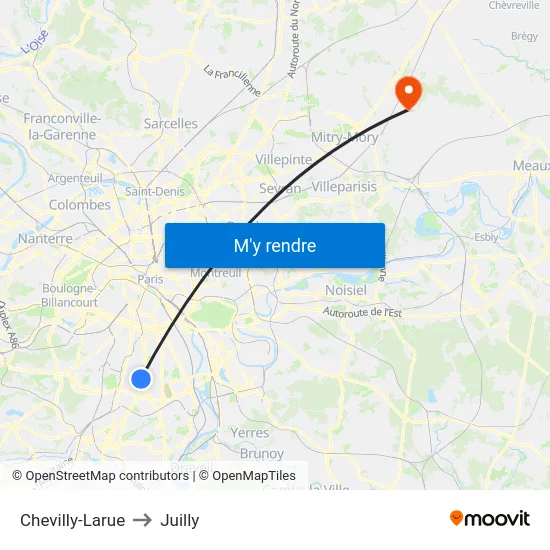 Chevilly-Larue to Juilly map