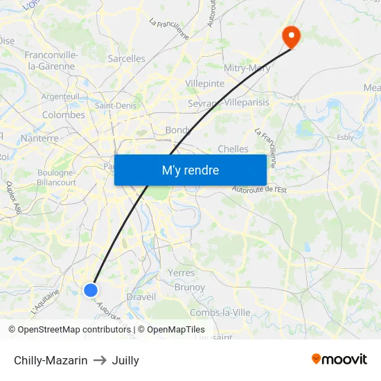 Chilly-Mazarin to Juilly map