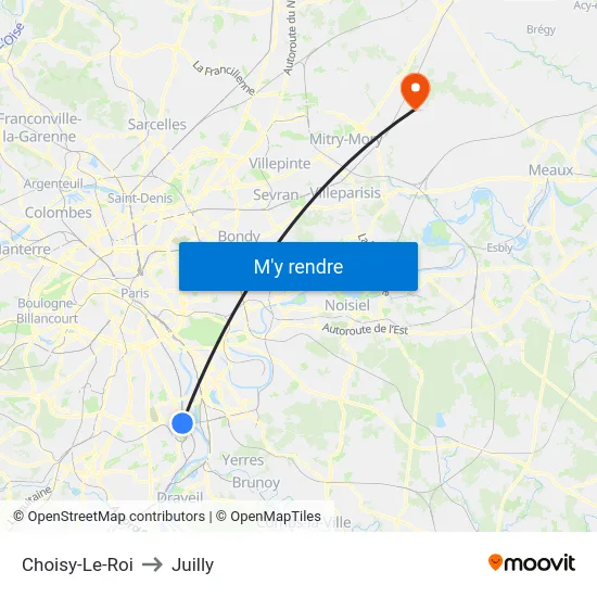 Choisy-Le-Roi to Juilly map