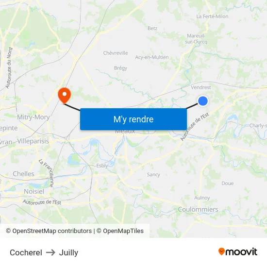 Cocherel to Juilly map