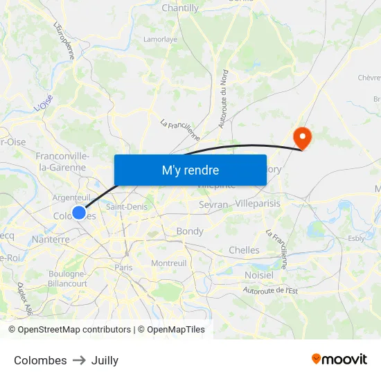 Colombes to Juilly map
