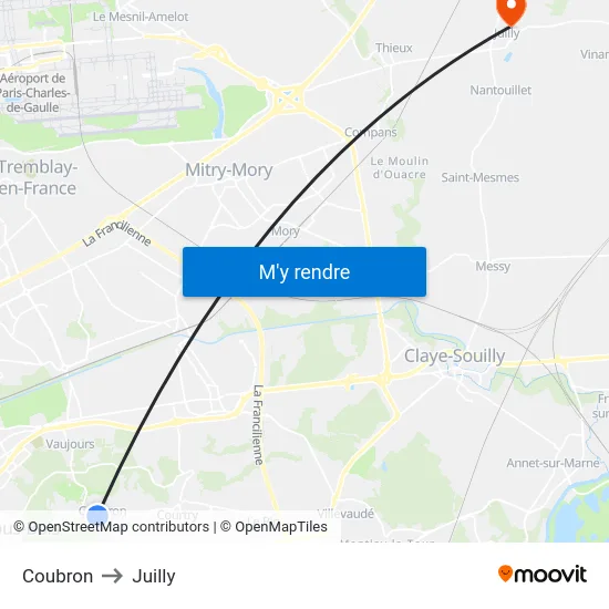 Coubron to Juilly map