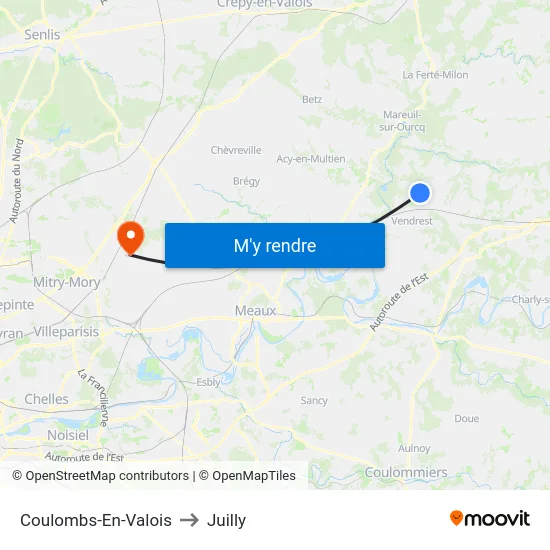 Coulombs-En-Valois to Juilly map