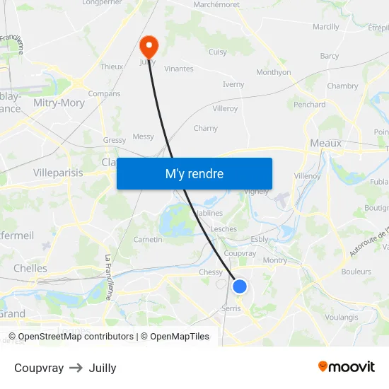 Coupvray to Juilly map