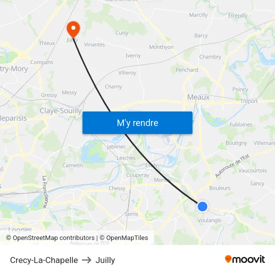 Crecy-La-Chapelle to Juilly map