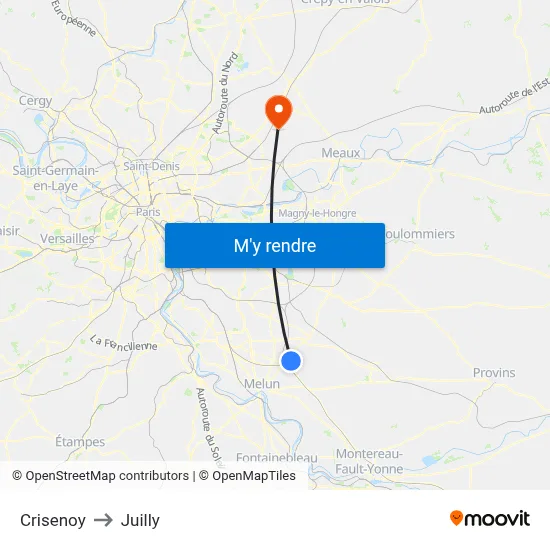 Crisenoy to Juilly map