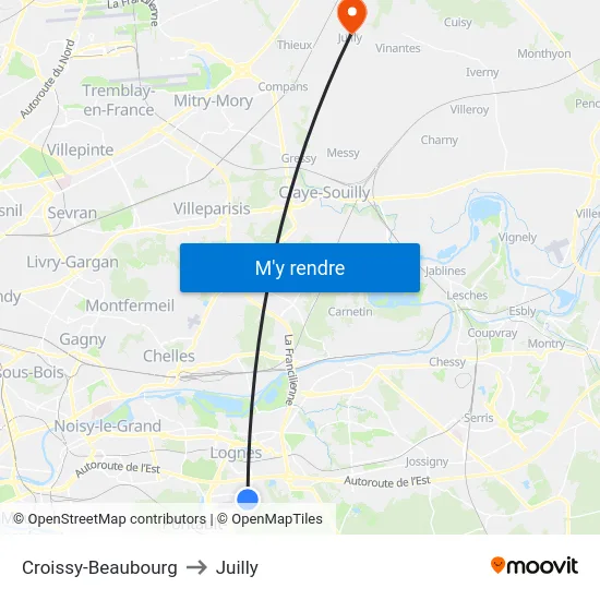 Croissy-Beaubourg to Juilly map
