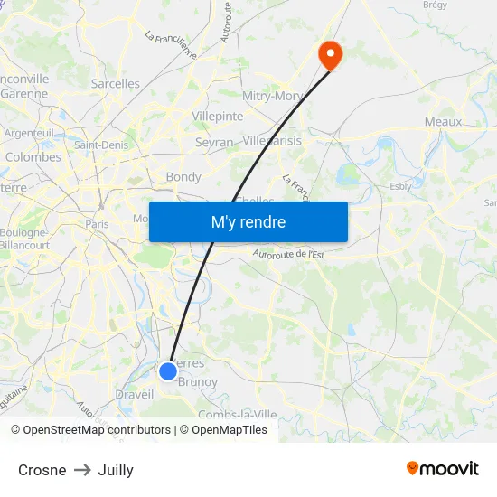 Crosne to Juilly map
