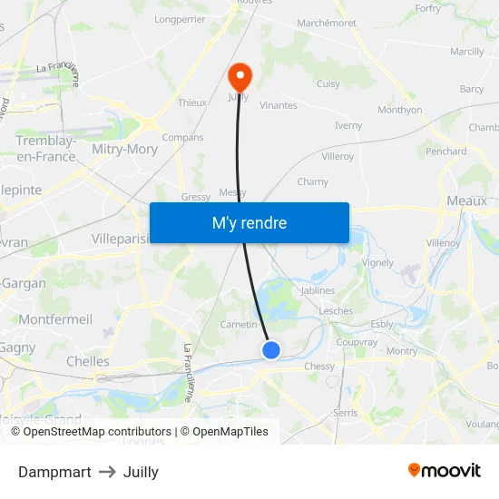 Dampmart to Juilly map