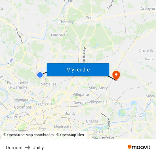 Domont to Juilly map