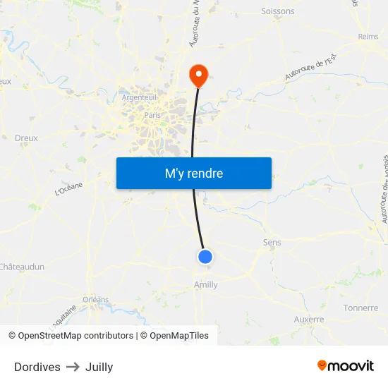 Dordives to Juilly map
