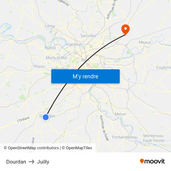 Dourdan to Juilly map
