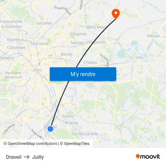 Draveil to Juilly map