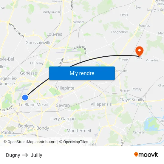 Dugny to Juilly map