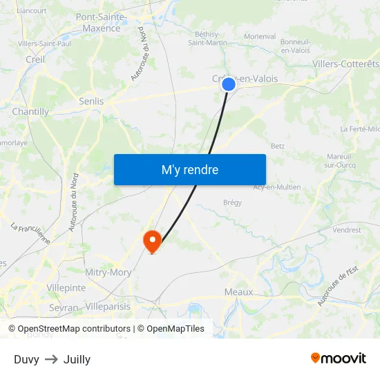 Duvy to Juilly map