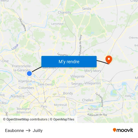 Eaubonne to Juilly map
