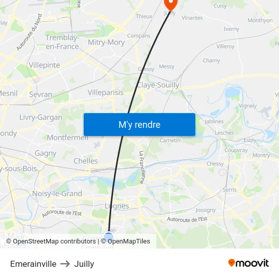 Emerainville to Juilly map
