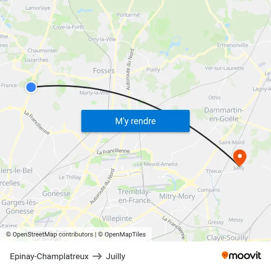 Epinay-Champlatreux to Juilly map