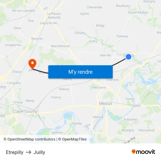 Etrepilly to Juilly map