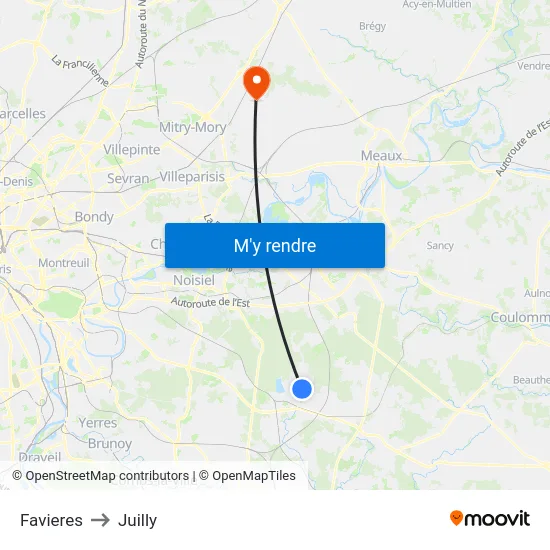 Favieres to Juilly map