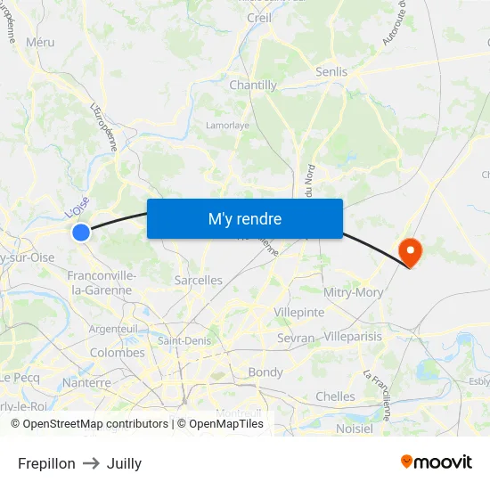 Frepillon to Juilly map
