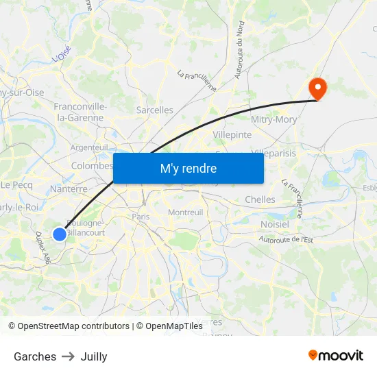Garches to Juilly map