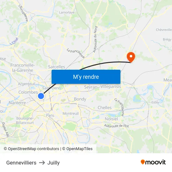 Gennevilliers to Juilly map