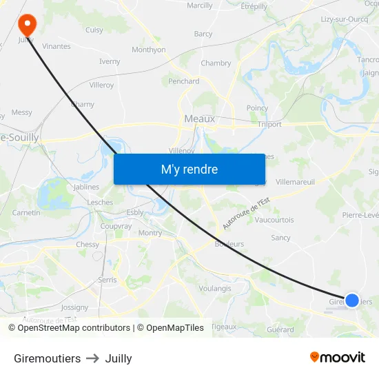Giremoutiers to Juilly map