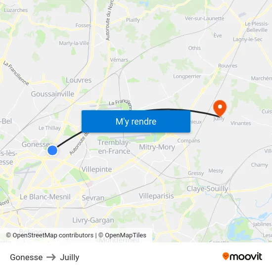 Gonesse to Juilly map