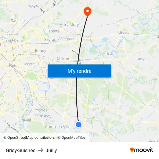 Grisy-Suisnes to Juilly map