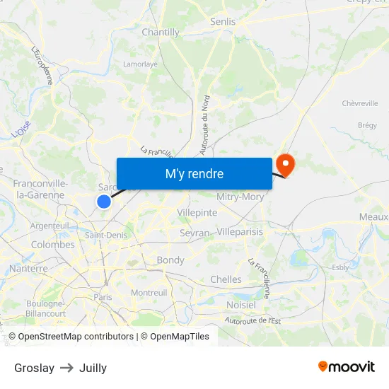 Groslay to Juilly map