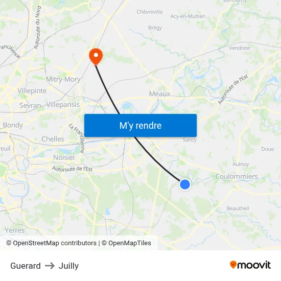 Guerard to Juilly map