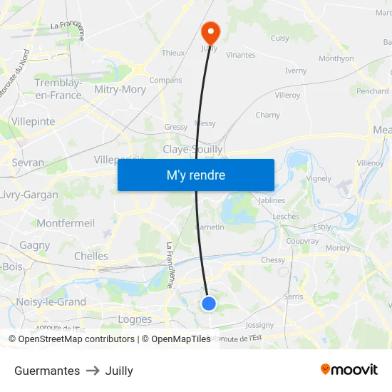 Guermantes to Juilly map
