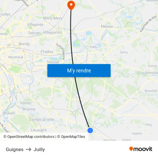 Guignes to Juilly map