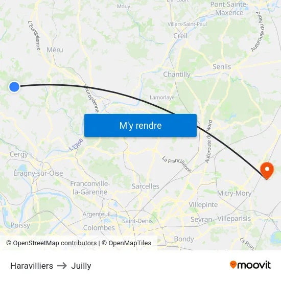 Haravilliers to Juilly map
