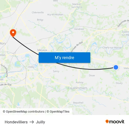 Hondevilliers to Juilly map