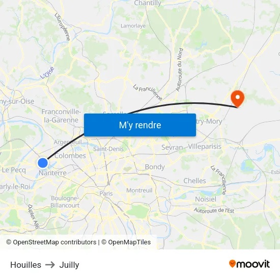 Houilles to Juilly map