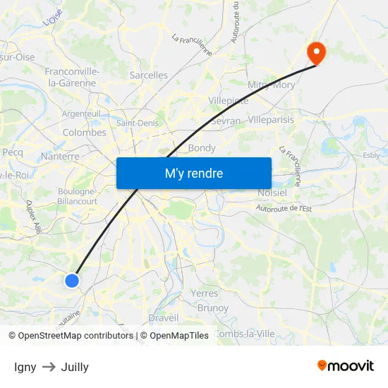 Igny to Juilly map