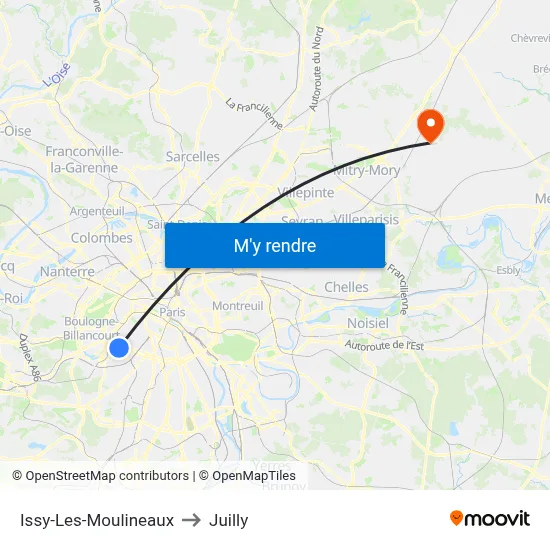 Issy-Les-Moulineaux to Juilly map