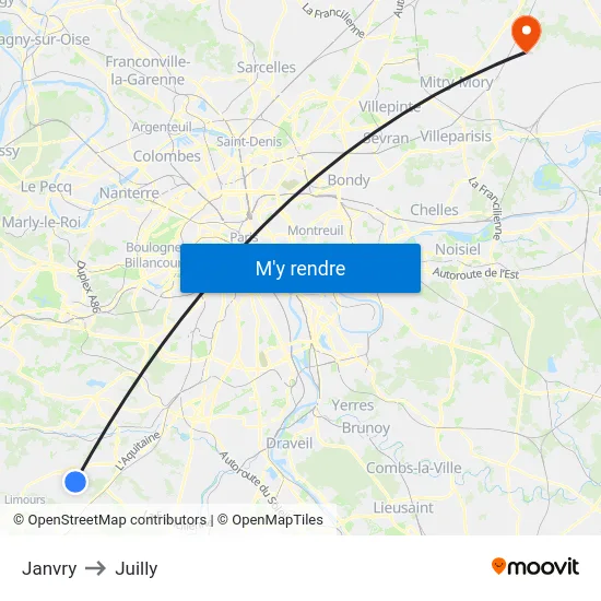Janvry to Juilly map