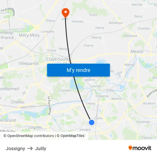Jossigny to Juilly map