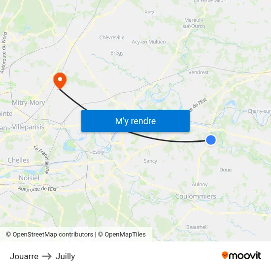 Jouarre to Juilly map