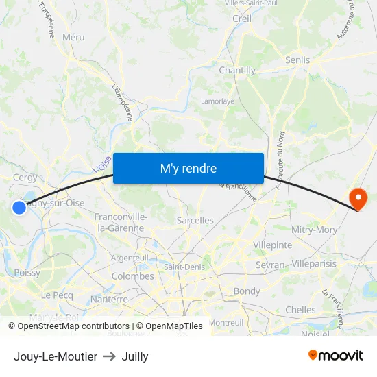 Jouy-Le-Moutier to Juilly map