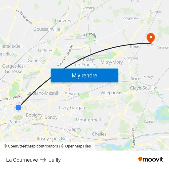 La Courneuve to Juilly map