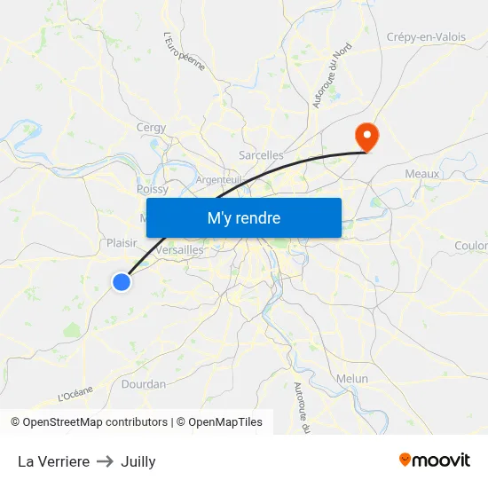 La Verriere to Juilly map