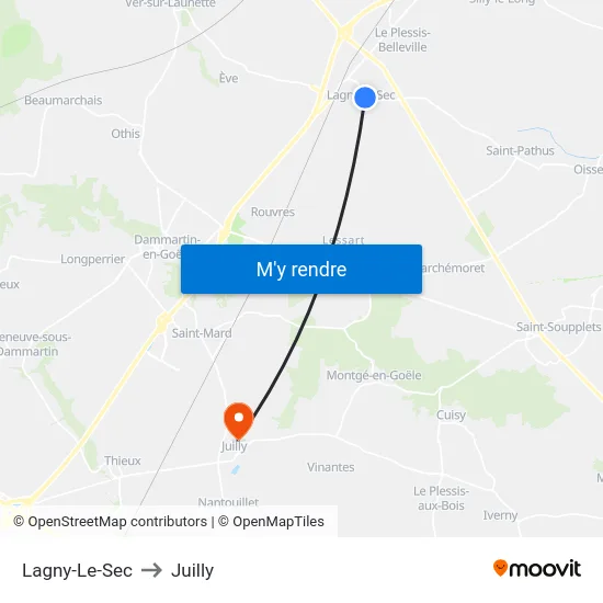 Lagny-Le-Sec to Juilly map