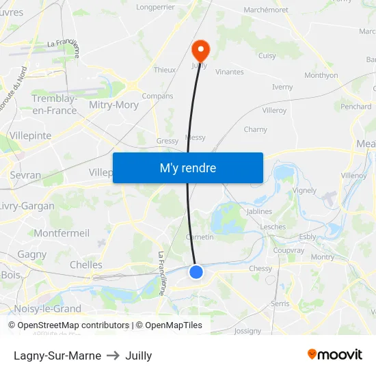 Lagny-Sur-Marne to Juilly map
