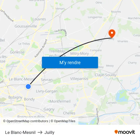 Le Blanc-Mesnil to Juilly map